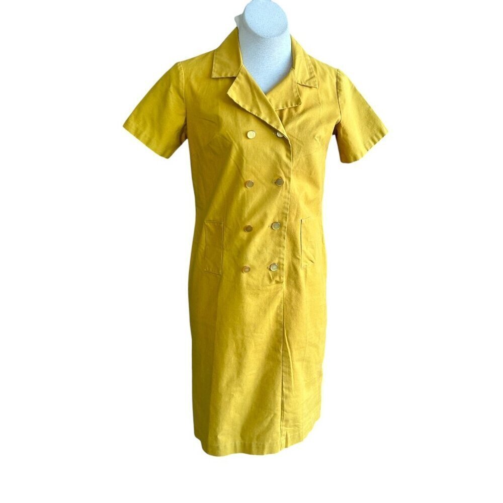 Vintage Sears Gold Double Breasted Short Sleeve Shirt Dress